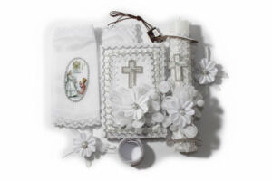 First Communion 5-Piece Candle and Missal Gift Set with Rhinestone Cross